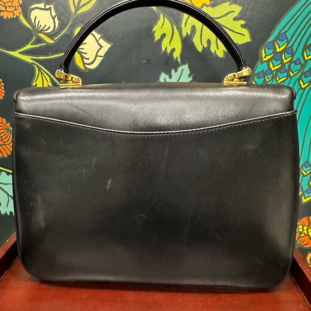 Vintage Bally Black Calfskin Top Handle Bag with Ring Hardware | 60s-70s - Picture 11 of 14